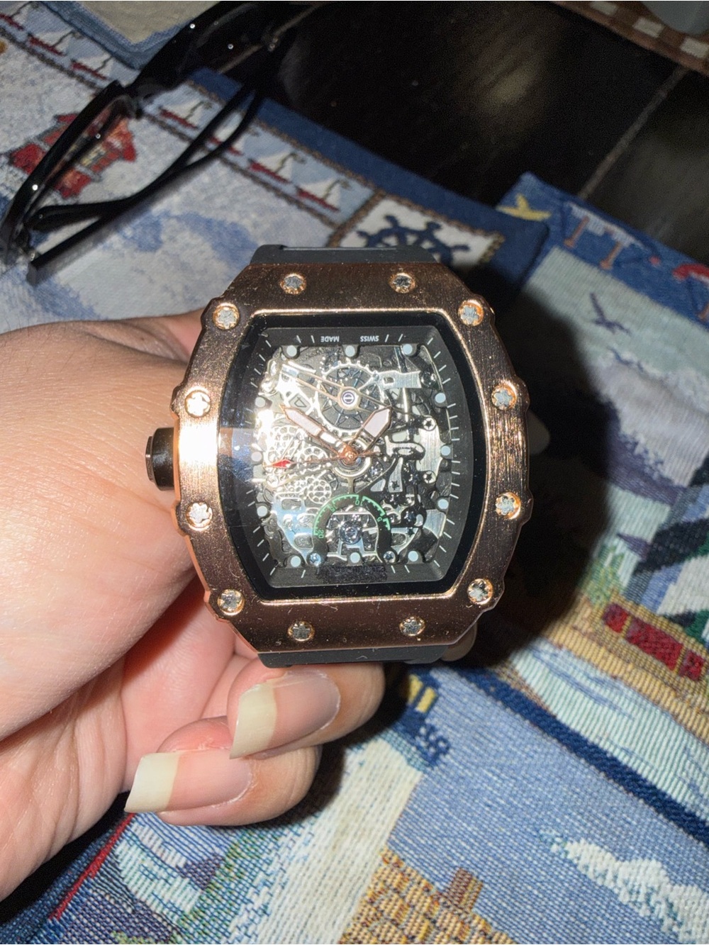 Rose Gold Skeleton Mechanical Watch - Unbranded